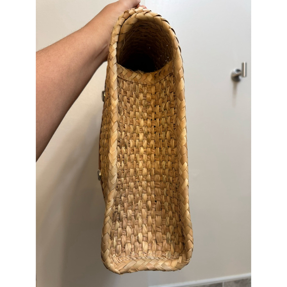 Women's Vintage 1970s Woven Straw Embroidered Tote Bag - Picture 4 of 6